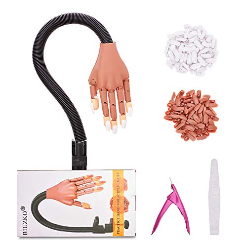 Practice Hand For Acrylic Nails, Nail Practice Fake Hand with Nail Files and Clipper, Nail Technician Supplies with 100pcs Brown Nail Tips & 100pcs White Nail Tips for Nail Salons and DIY Practice Hand For Acrylic Nails, Nail Practice Fake Hand with Nail Files and Clipper, Nail Technician Supplies with 100pcs Brown Nail Tips & 100pcs White Nail Tips for Nail Salons and DIY