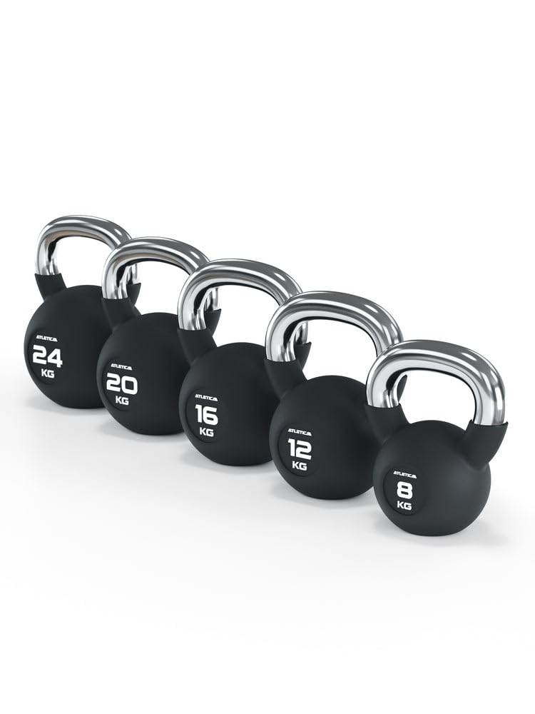 ATLETICA Kettlebells | 4-32 kg | gumowane hantle kulowe z chromowanym uchwytem | wysokiej jakości stop stali | jakość studyjna | funkcjonalny trening całego ciała, waga 28 kg