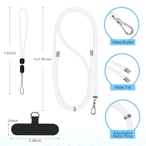 Image of takyu Phone Lanyard, 2 Pack Adjustable CellPhone Lanyard Crossbody Neck Strap and 2 Pack Phone Wrist Strap with Tether Tabs for iPhone Android Smartphones White Black