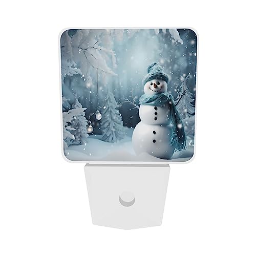Image of Christmas Snowman LED Plug-in Night Lamp 2 Set, Tree Gifts Nightlights 2 Lamp for Bedroom Bathroom Adults
