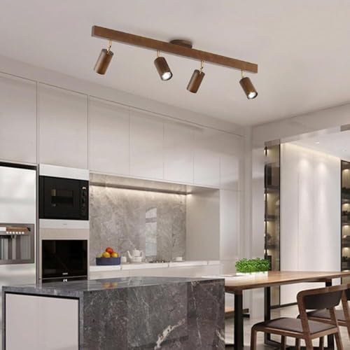 Adjustable LED Spotlights with Wooden Base - Modern Ceiling Light Fixture for Hallway, Kitchen, Gallery Art Display & Track Style Directional Accent Lighting