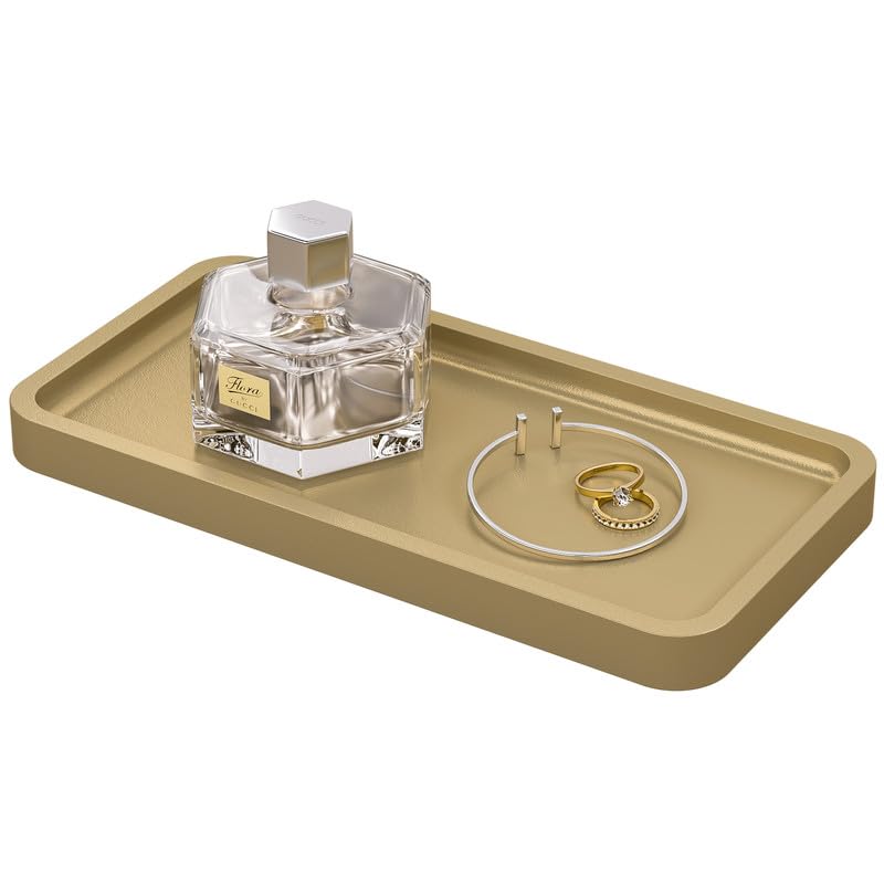 Image of Weenson Gold Bathroom Vanity Tray for Countertop Makeup Perfume Jewelry Decor Candle Keys, Bamboo Kitchen Tray for Soap Dispenser Spice, Small Toilet Tray Nightstand 7.9 inch L x 4 inch W x 0.79 inch H