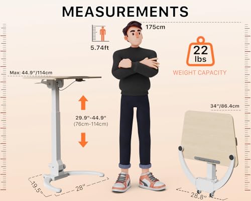 Image of JOY worker Foldable Mobile Standing Desk, 90 Tilt Rolling Laptop Desk, Oak | Tiltable MDF Laptop Desk, Portable Cart with Hidden Wheels & Low Base, Collapsible for Storage, Holds 22lbs, Home Office