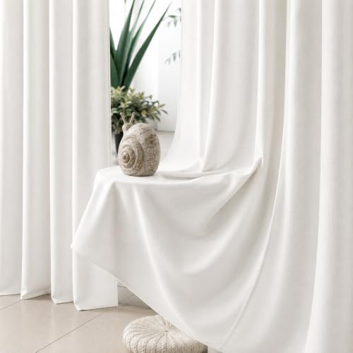 Image of THE LINEN COMPANY White Curtains 5 Feet for Window, Solid Cotton Duck Canvas Window Drapes for Bedroom & Kitchen, 5ft Set of 2