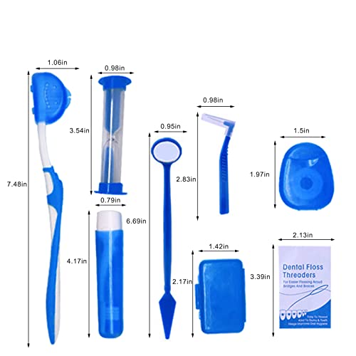 Boxed Portable Orthodontic Care Kit Orthodontic Toothbrush Kit For Braces For Orthodontic Patient Travel Oral Care Kit Dental Travel Kit Interdental Brush Dental Wax Dental Floss (8 Pcs/Pack)-Blue #TOP1