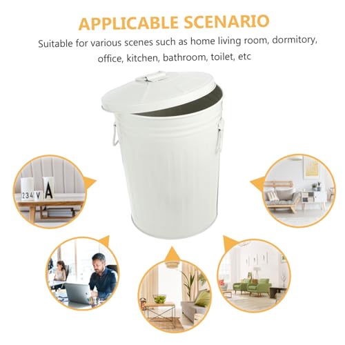 Caneca de basura metálica beige con tapa y asa miniatura 6