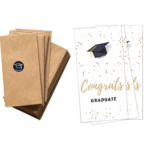 PINKEESEA 10 Graduation Money Holder Cards with Kraft Envelopes Stickers - Bulk Graduation Cards Gift Card Holder
