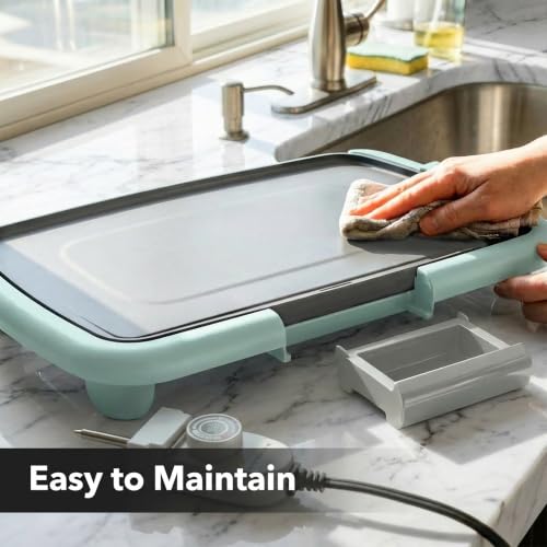 Image of OVENTE Electric Griddle with 16 x 10 Inch Non-Stick Plate, Blue GD1610LBL | Removable and Adjustable Temperature Control, Indoor Grill perfect for Instant Breakfast, Pancakes, Eggs or Burgers