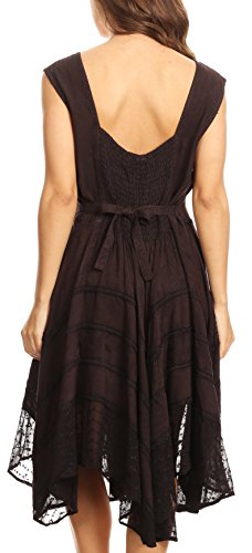 Image of Sakkas Sundara Stonewashed Rayon Embroidered Mid Length Dress