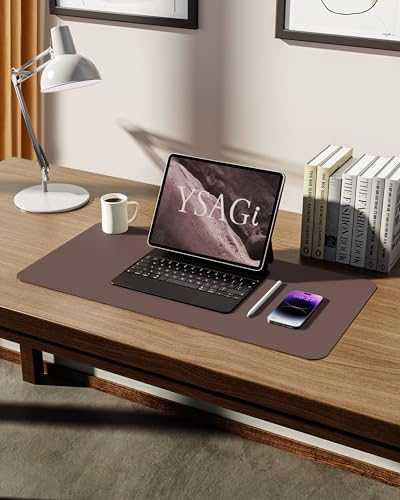 Image of YSAGi Leather Desk Mat, Large Mouse Mat, 60 x 35 cm, Chocolate