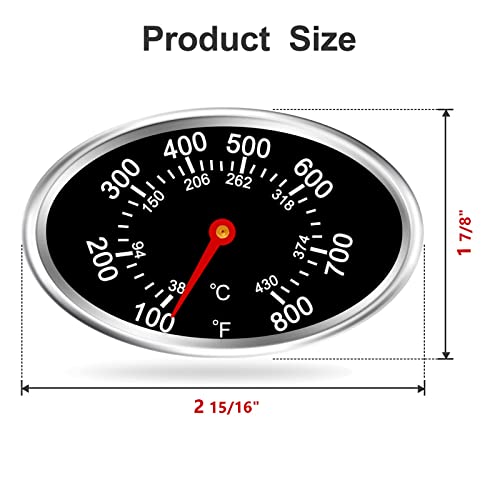Grill Lid Thermometer Heat Indicator Replacement Parts for Nexgrill 720-0830H, 720-0888, Grill Master 720-0697, 720-0737, Brinkmann 810-1455-S, 810-3821-S, 810-1456-S, BBQ Grill Temperature Gauge.