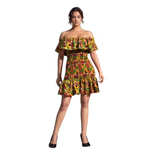 Image of iooiooi Women's Bodycon Dress Off Shoulder Ruffle Elasticated Ankara Dresses Summer African Print Dresses
