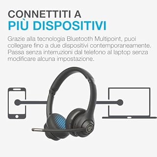 JLab Go Work - Cuffie wireless di seconda generazione con microfono – 55+ Playtime Bluetooth o USB-C Dongle per PC, connessione multipunto a computer e cellulare, cuffie on-ear cablate o wireless per