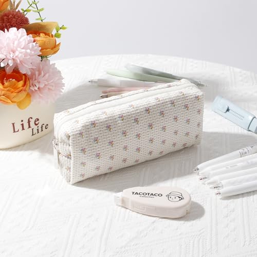 Image of Pencil Case Lightweight Aesthetic Pen Case Office College School Storage Bag Pouch Holder Box Organizer Makeup Pouch Cosmetic Bag for Girls Boys Kids (Flowers-Apis)