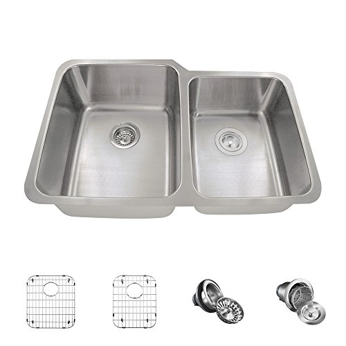 Flash Sale Buy 1 get 1 MR Direct Stainless Steel 513L-16-ENS Undermount 32 in. Double Bowl Kitchen SinkEnsemble, Wide Left Featured Product MR Direct Stainless Steel 513L-16-ENS Undermount 32 in. Double Bowl Kitchen SinkEnsemble, Wide Left