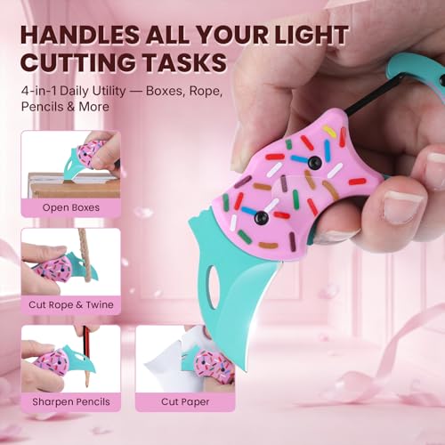 Image of coldown 3 Pack Cute Pocket Knife Gifts for Women Men Adults | Folding Knives Gadgets with 1.34in Stainless Steel Blade, Box Cutter with Donut Pattern, Unique Gift Idea for Her