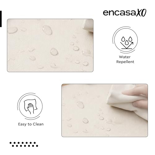 Image of Encasa XO Leather Dining Table Mats Set of 6 | Water Repellent & Heat Resistant Dining Table Mats | Washable & Easy to Clean Placemats for Kitchen Decor - 42x30 cm (Cream)