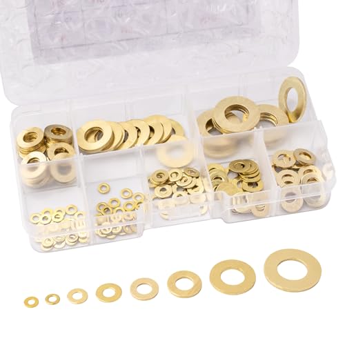 ZYDYRX 180 Pezzi Rondelle Piatte Ottone Metallo 8 Misure M2 M2.5 M3 M4 M5 M6 M8 M10 Set Rondelle Assortite Con Scatola Immagazzinamento