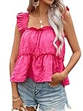 Floerns Women's Casual Ruffle Trim Camisole Sleeveless Square Neck Tank Top Pink M
