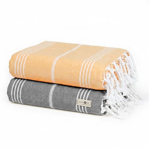 Native Fab Stripe Beach Towels 2 Pack, Oversized 40"x71", 100% Cotton, Lightweight, Quick Dry, Soft, Absorbent, Sand Free for Pool, Travel, Bath, Summer - Mustard Yellow, Grey