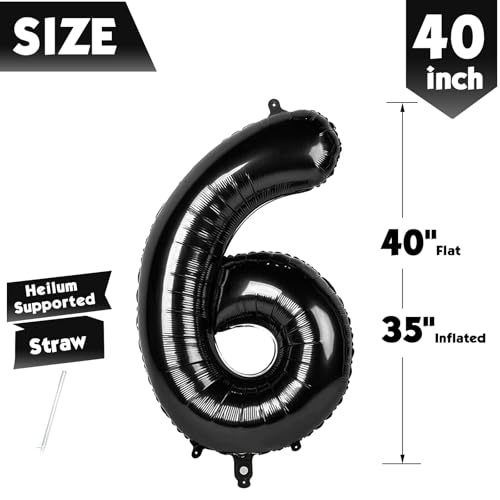 Image of 40 Inch Black Number 6 Balloon Birthday Party Decorations for Men & Women