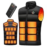 [櫻の萌] 電熱ベスト 加熱ベスト ヒーター 【業界上位・25箇所発熱・50000mAhバッテリー付き】 3エリア独立発熱 6段階温度調節 USB/DC7.4V急速給電 ヒートジャケット メンズ レディース 防風撥水 保温 速暖 裏起毛襟 ダウン綿 丸洗い可能 (JP, アルファベット, L, ブラック（バッテリー付き）)