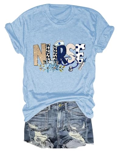 Mihvhyrt Nurse Shirt Women Nurse School Gift T Shirt Cute Graphic Tees Top Short Sleeve Crewneck Outfit Blouse Cotton