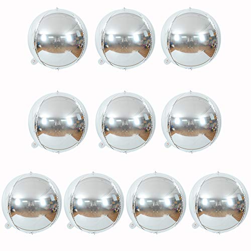 10 pcs Silver 4D balloon, 10 inch Foil Mylar Sphere Balloon for Birthday Party,Wedding,Valentine's Day, Christmas,Baby Shower Decoration Supplies