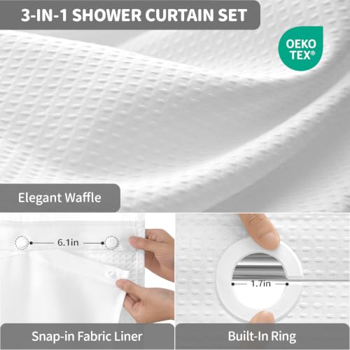 Dynamene Ringless Waffle Weave Fabric Shower Curtain Set, White, 84"x75" by Dynamene - Used condition - Image 2