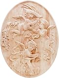 Angel Wood Appliques Wooden Carved Onlays, 1 Pack Unpainted Decorative Wood Appliques Oval DIY Wood Carving Decals for Bed Door Cabinet Wardrobe Dresser Mantel Furniture Decor, 15x11cm/5.9'x4.33'