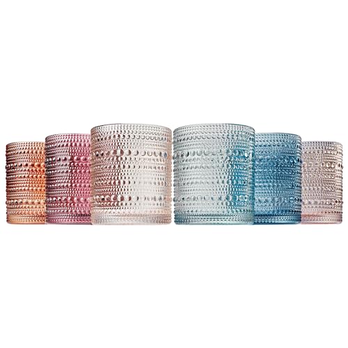 Khen Beaded Tumbler Drinking Glasses Set | Set of 6 | Fall & Holiday Decor Vintage Hobnail 11 OZ Muted Bubble Design Whiskey Glassware, Old-Fashioned, Embossed Design Glass for Water, Wine, Cocktail by Khen - Image 3