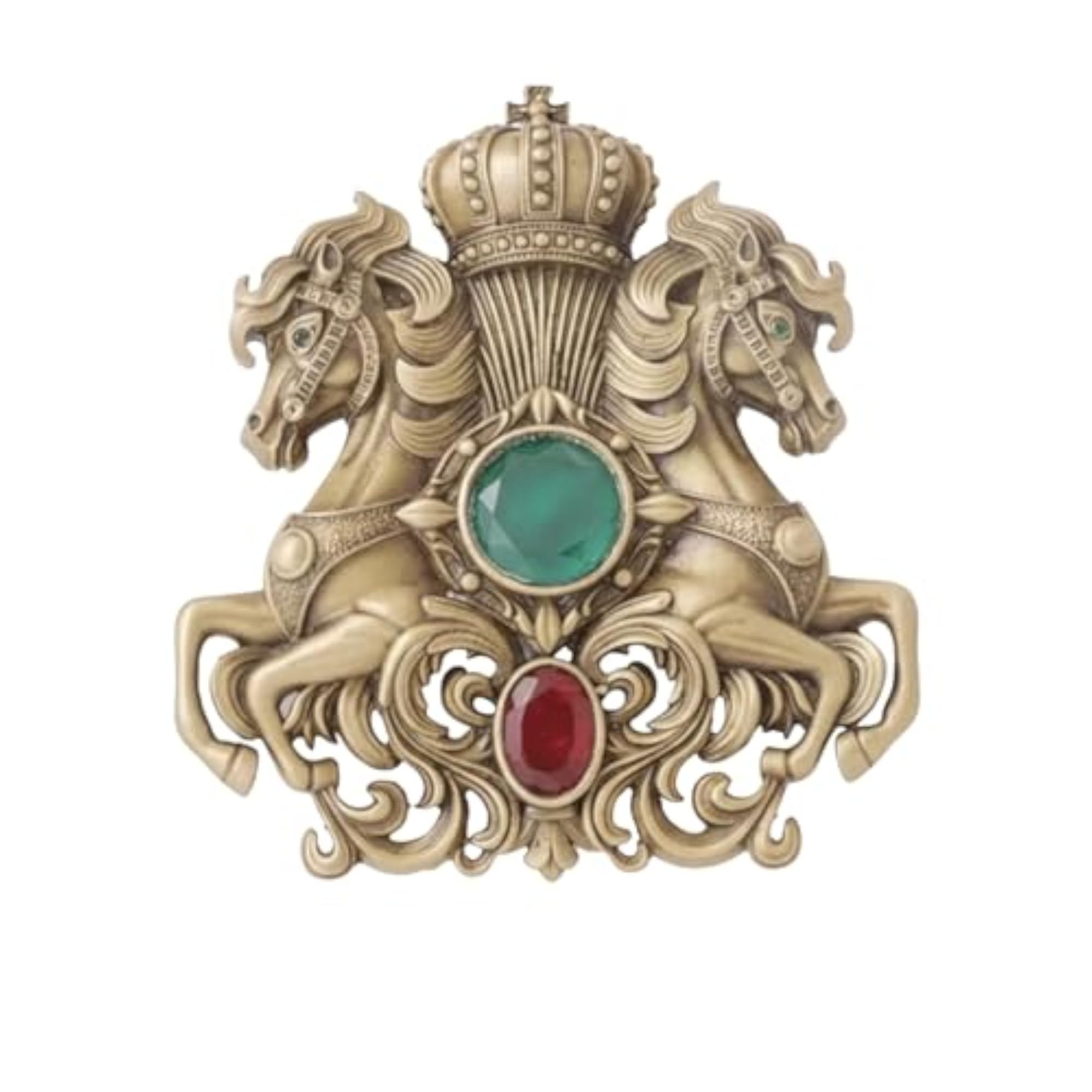 Men's Imperial Ashwa Gem Brooch, Antique Gold Design
