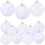 Picture of Syhood 12 Pieces Glitter Christmas Ball Ornaments Rhinestone Sequin Christmas Decorations Hanging Plastic Balls for Xmas Trees Wedding Party Holiday Decorations(3.15 Inch,White)
