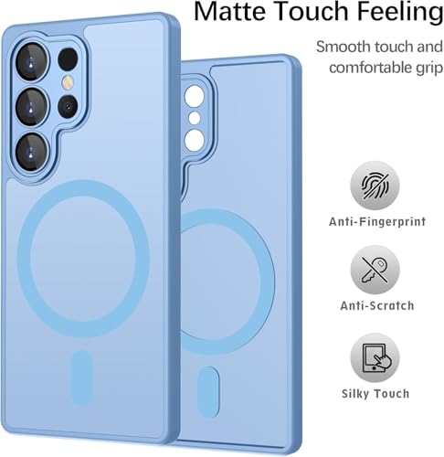 Image of Elzzi Magnetic for Samsung S25 Ultra 5g Case, Upgraded [Full Camera Protection] [Compatible with Magsafe] [Translucent Matte] Shockproof Protective Phone Case for Men & Women - Official Blue