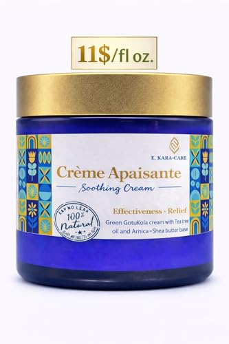 E. Kara-Care – Crème Apaisante- Molluscum Support Cream | 100% Natural Soothing Comfort Cream Molluscum - Premium | Gotu Kola, Tea Tree, Arnica, Shea Butter | for Kids & Adults | 4oz Blue Glass Jar.