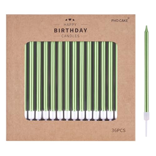 Image of PHD CAKE 36-Count Green Long Thin Metallic Birthday Candles, Cake Candles, Birthday Parties, Wedding Decorations, Party Candles, Cake Decorations