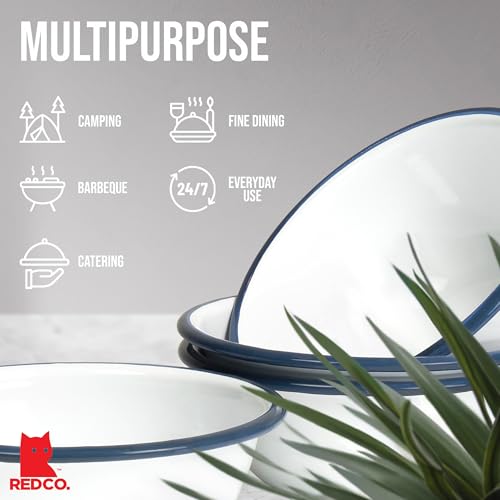 Redcosetof4enamelwaremetalclassic20ozroundcerealbowlsolidwhitenavybluerim Urban Country Home Decor Red co set of 4 enamelware metal classic 20 oz round cereal bowl solid whitenavy blue rim urban country home decor