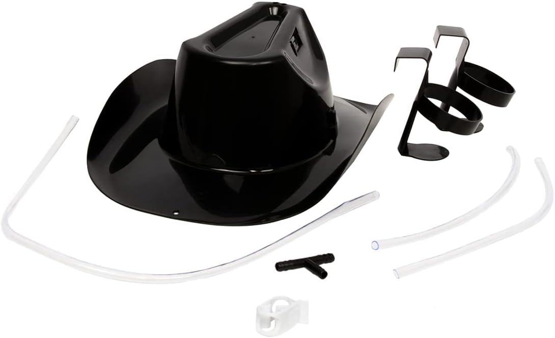 Tigerdoe – Drinking Helmet for Adults – Drinking Hat with Straw – Soda Hat - Drinking Party Hat – Black Guzzler Helmet – Cowboy Party Accessories