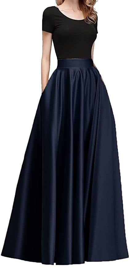 JANAKMaxi Skirt for Women, Soft Silk Fabric, Adjustable Waist, Flared Pattern