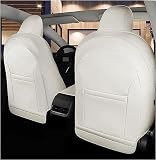 Générique Set di 2 coprisedili in pelle di protezione per sedili anteriori, compatibili con Tesla Model Y e 3 (bianco)