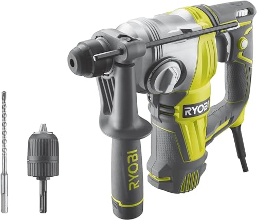 Ryobi RSDS800-KC, Tassellatore SDS+ a 4 Modalità, Motore Verticale da 800 W e Forza di Battuta da 3.0 Joule, 2 Mandrini, Invertitore di Rotazione, Rivestimento GripZone e Illuminazione a LED