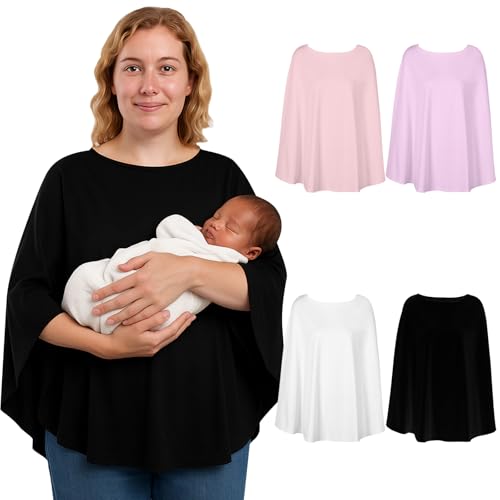 Image of Shyyween 4 Pcs Soft Rayon Nursing Cover for Baby 360°Full Coverage Breathable Breastfeeding Poncho Multi-use Privacy Cover up for Women Mother Apron Essentials, Baby Car Seat,Shopping Cart,Stroller