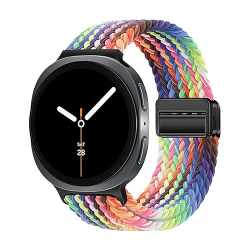 Image of Magnetic Braided Band for Samsung Galaxy Watch 9 8 40mm 44mm, Galaxy Watch8 Classic 46mm, One Click No Gap Elastic Stretchy Nylon Fabric Sport Strap for Women Men (Rainbow)