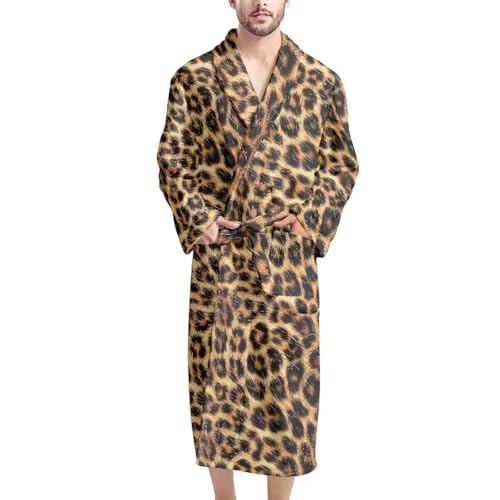 CLOHOMIN Bequemer Herren-Bademantel aus Plüsch mit Tasche, weiche Spa-Bademäntel halten warm für den Winter, Frühling, Leopard, Einheitsgröße