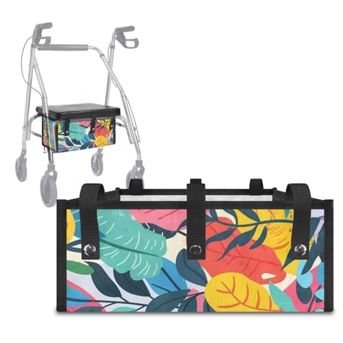 Vanideaoty Colourful Leaves Rollator Basket for Seniors Walker Bags for Folding Walker Big Capacity Large and Deep Enough to Keep Your Items