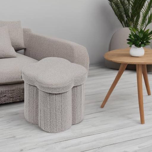 Image of B FSOBEIIALEO Storage Ottoman Cube, Flowers Shaped Ottomans with Storage Foot Stool Footrest for Lving Room, Boucle Ottoman Seat for Dorm Room,Faux Teddy Fur, Grey 12.6 inchx12.6 inchx12.6 inch