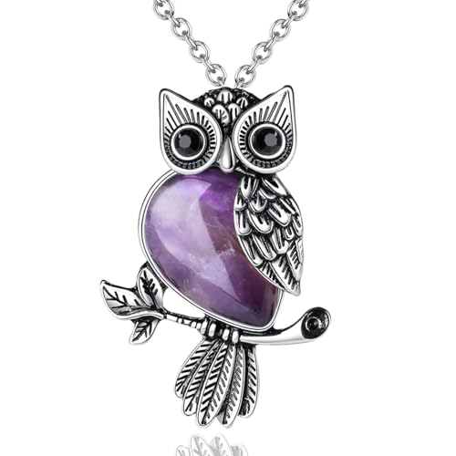 XIANNVXI Collier Hibou Avec Pendentif En Cristal, Cadeau Hibou Pour Femme AméThyste Collier Pendentifs Hibous Collier Avec Pendentif Animal Hibous Decoration...