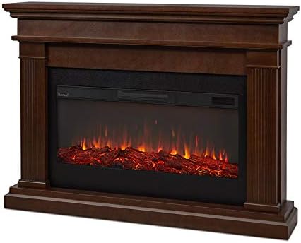 BOWERY HILL Traditional Solid Wood Electric Fireplace Mantel Heater with Remote Control, Adjustable Led Flame, 1500W in Dark Walnut
