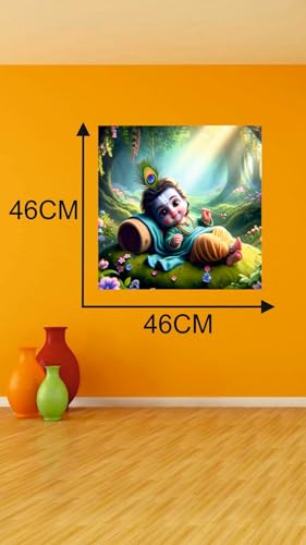 Image of Akki World Bal Krishna With Jungle Night God Wall Poster For Pooja Room, Bedroom, Kids Room, (Size - 46Cm X 46Cm)
