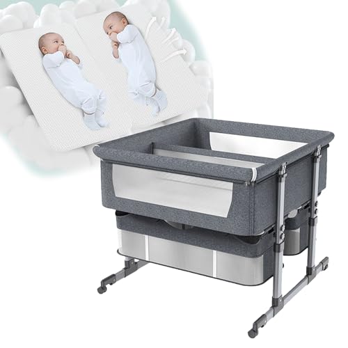 Cuna Colecho y Cuna de viaje 2 en 1, Cuna Colecho Bebe, Cuna para gemelos, regulable en altura en 6 posiciones, colchon cuna incluido, Cuna Portátil Plegable para Recién Nacidos y Bebés ( Color : Dark